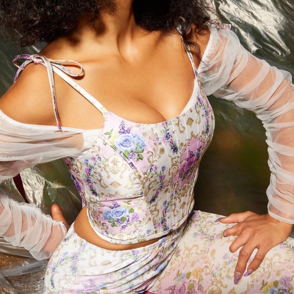 Sugar Thrillz Token Of Love Corset Top Floral Purple L NWOT